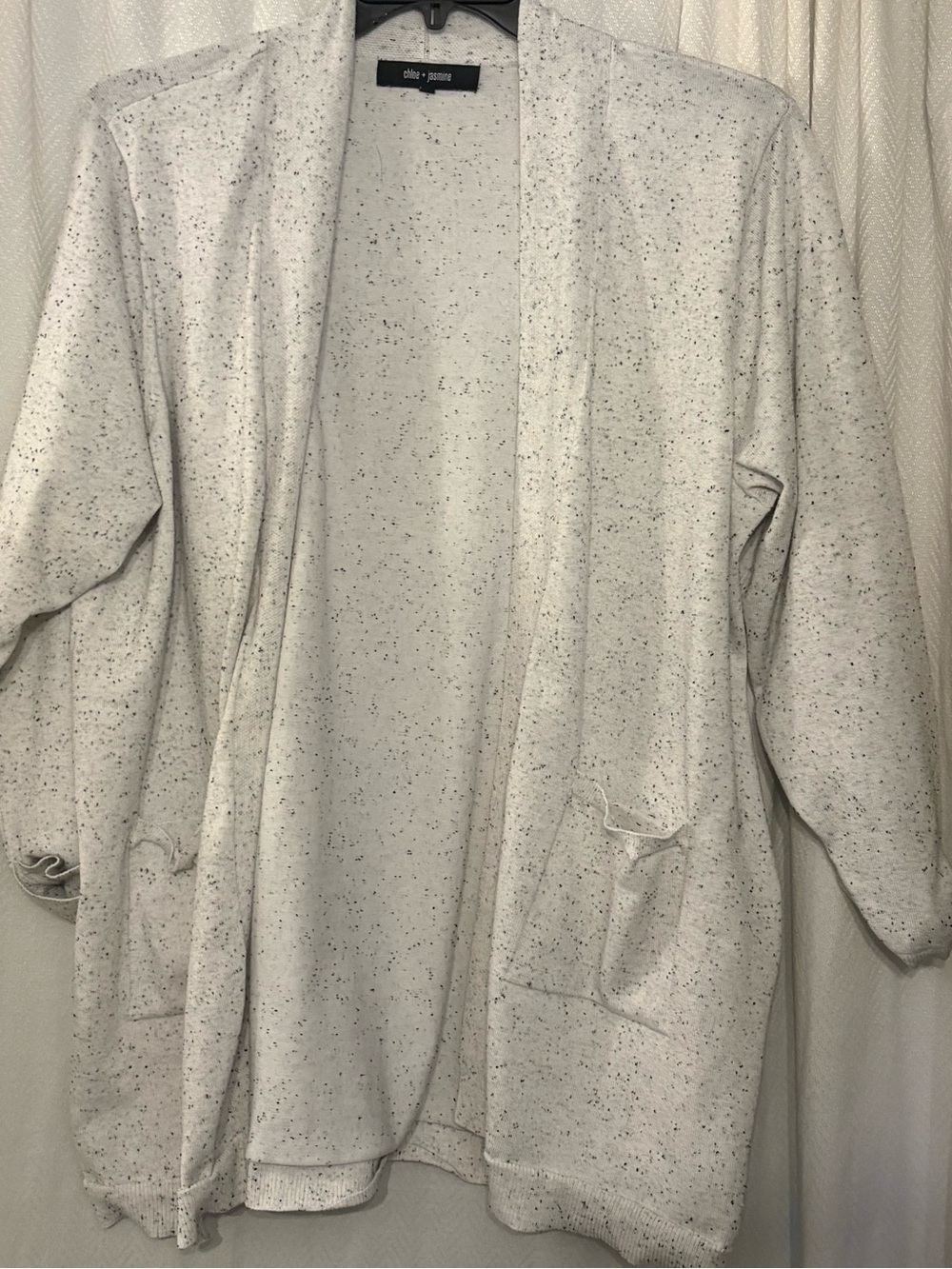 White with Black Speckle Open Front Cardigan
